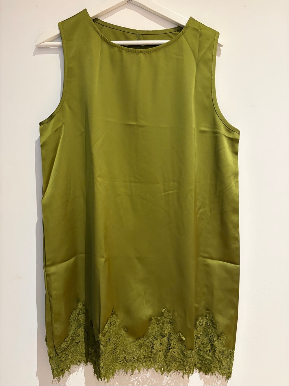 Olive Green Sleeveless Lace-Hem Women's Mini Dress - NWOT